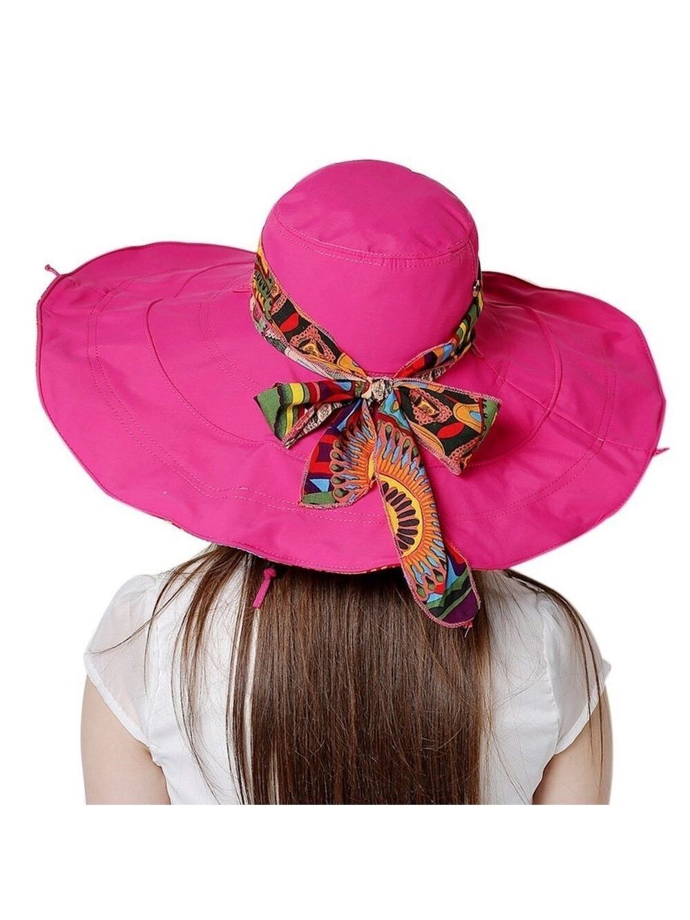 Women's Foldable Floppy Sun Hats Reversible Vacation Beach | Rose Red | Size OS - Picture 3 of 12